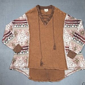 Sterling & Stitch Waffle-Knit Oversized Top in Rust